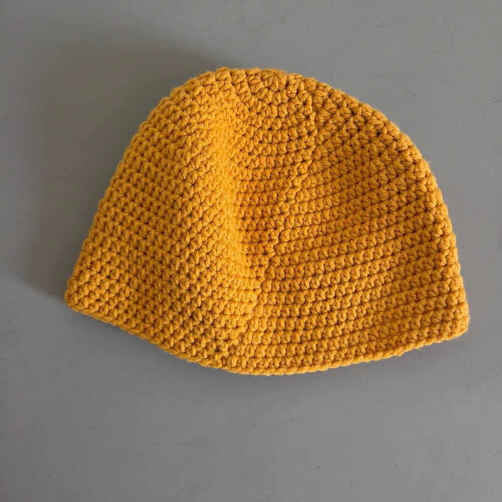 Handmade Crochet Beanie Hat Mustard Golden Rod Knit Cap One Size Casual - Picture 3 of 7